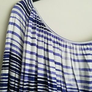 Blue and white striped long sleeve blouse